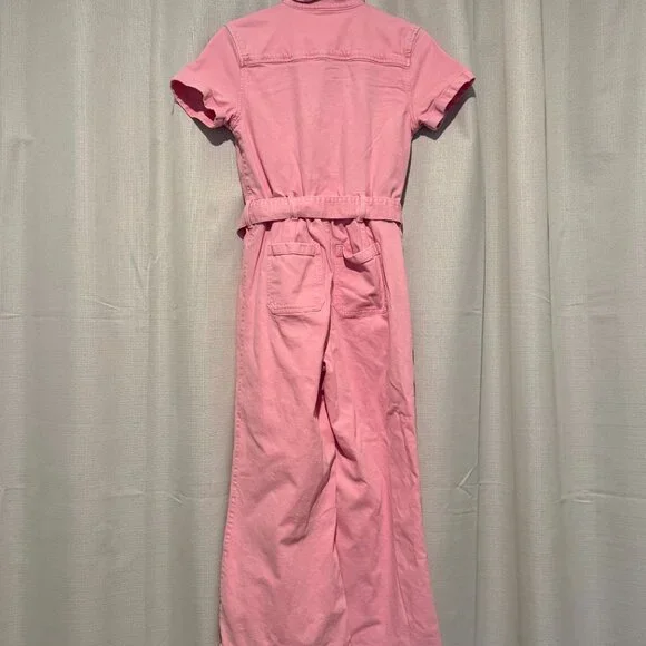 GAP Kids Pink Denim Belted Jumpsuit Romper Size 14 Girl - Picture 7 of 9